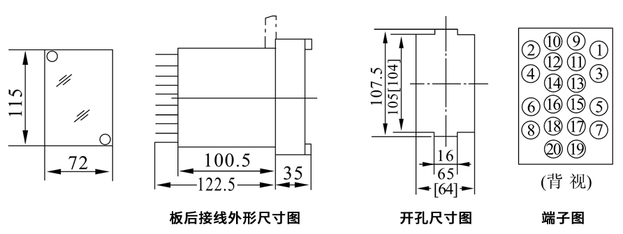 JZL-002板后接線安裝尺寸圖