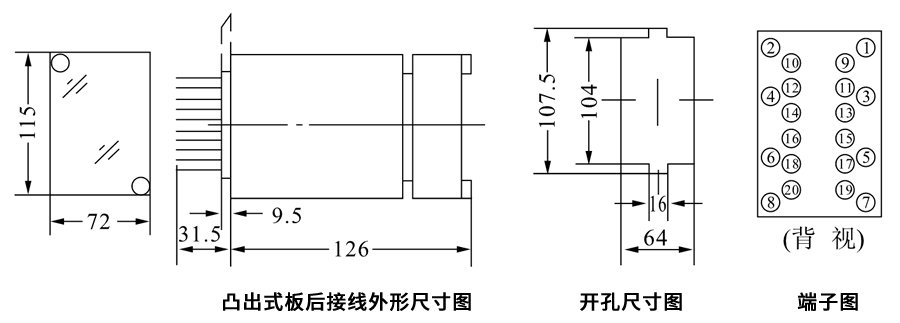 JZL-002凸出式板后接線安裝尺寸圖