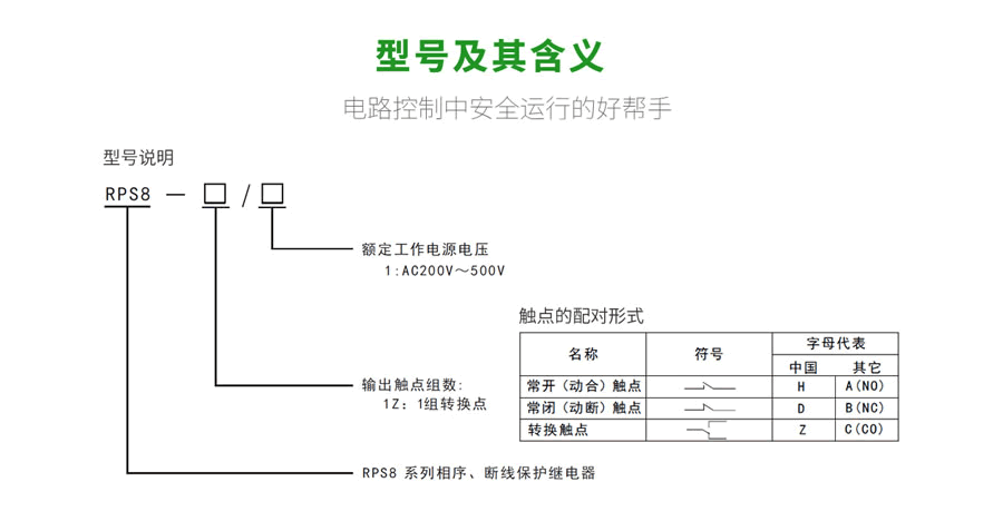 RPS8相序、斷線保護(hù)繼電器型號及含義